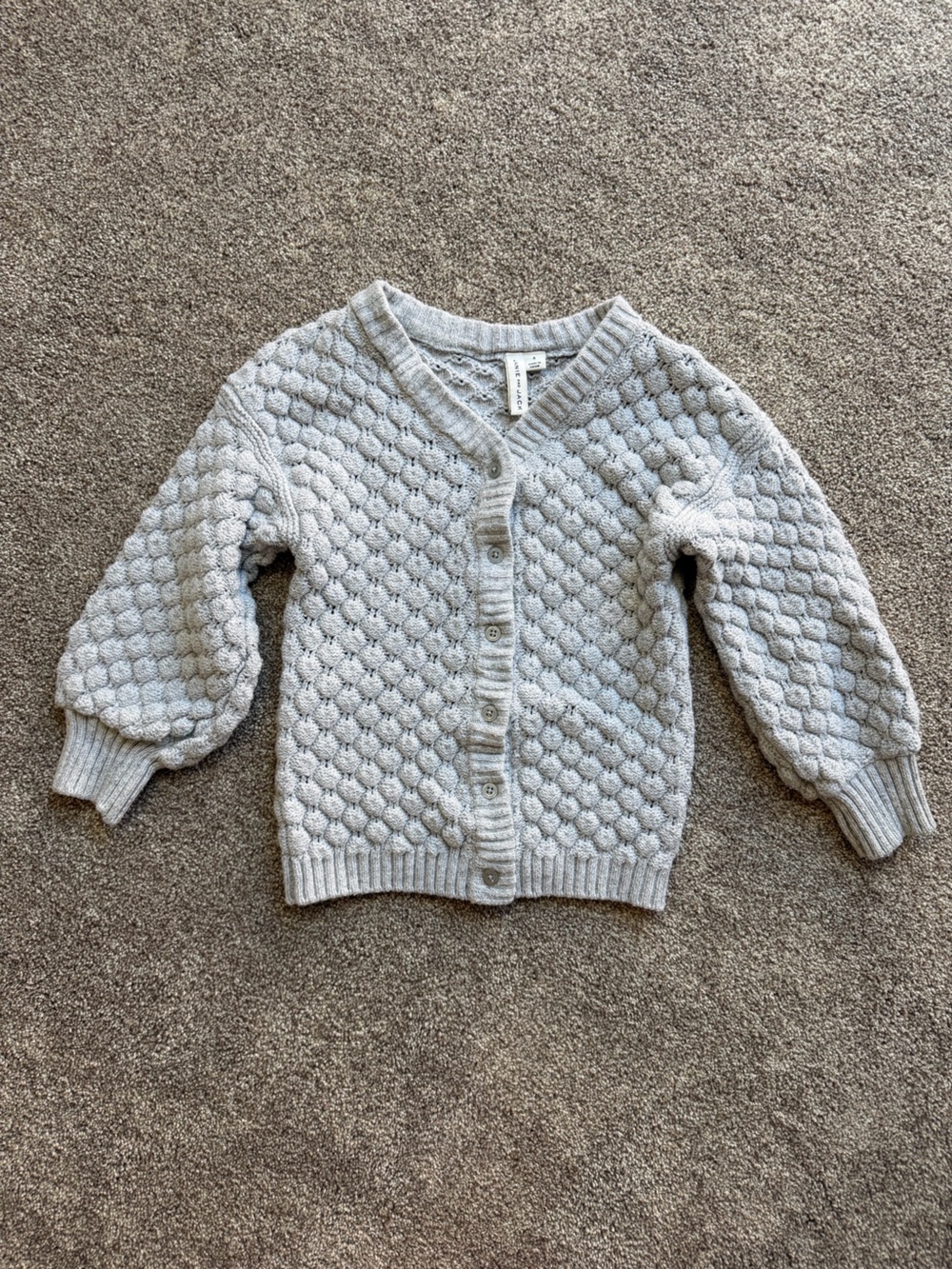 Janie and Jack Light Gray Textured Bubble-Stitch Button Up Cardigan Size 4